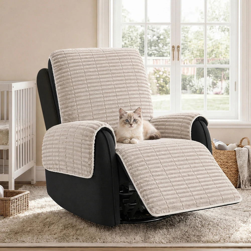 One-Piece Cozy Flannel Sofa Protection Non-Slip Recliner Chair Covers