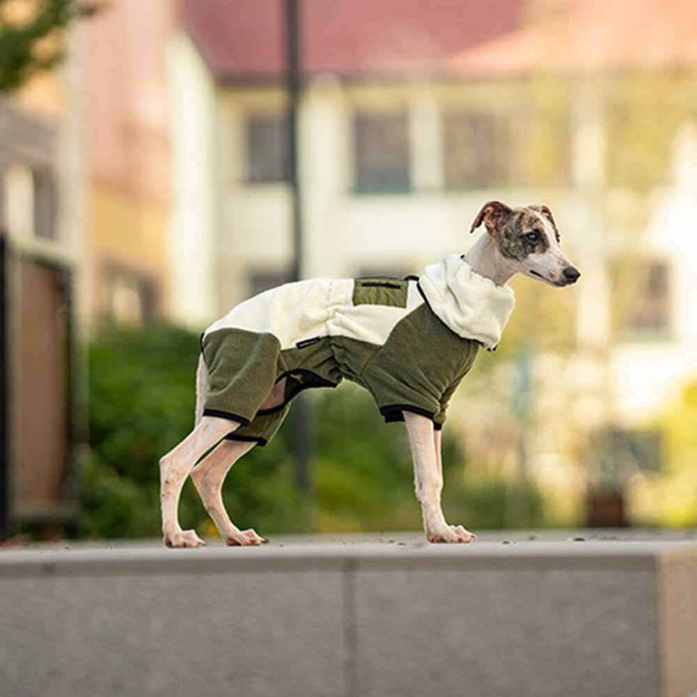 Vollständig bedeckender Hunde-Einteiler aus Polarfleece mit abnehmbarem Halsband