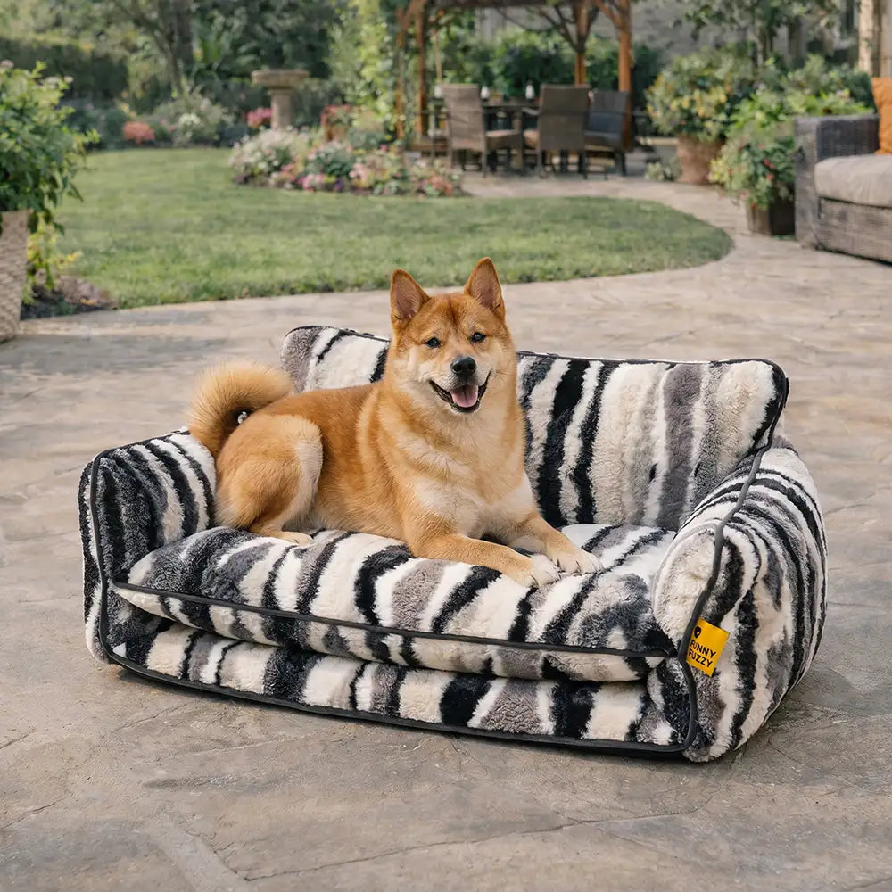 Canapé-lit double couche en fausse laine d'agneau à rayures pour chien et chat