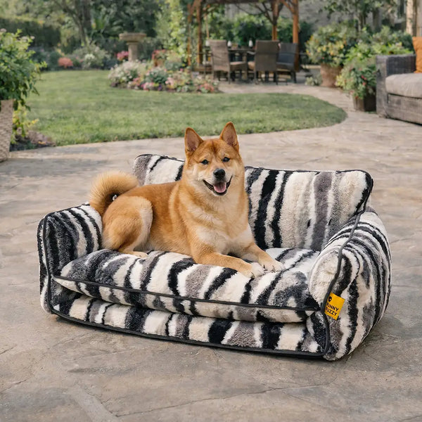 Trendy Striped Faux Lambswool Double Layer Dog & Cat Sofa Bed - Outdoor