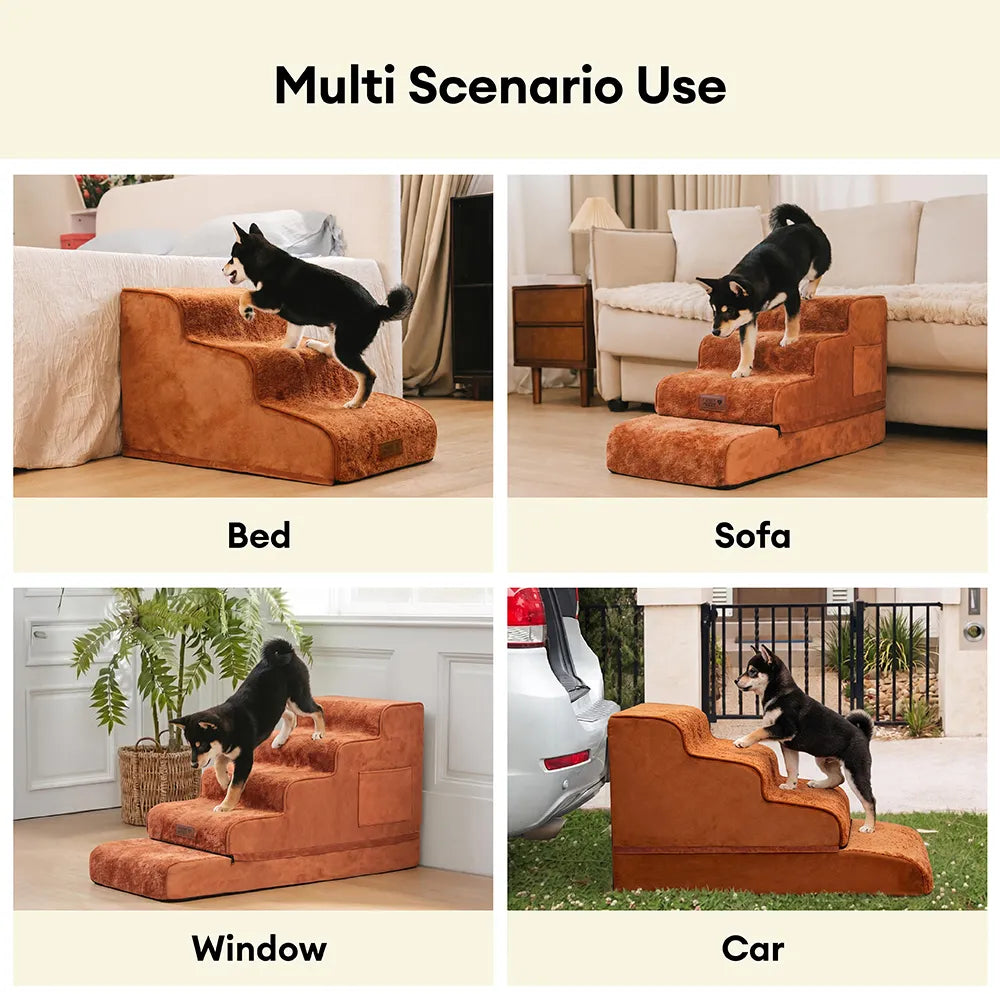 Plush Velvet 2-in-1 Foam Dog Stairs & Pet Mat for Bed