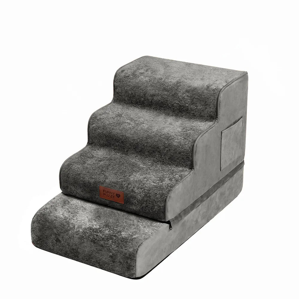 Plush Velvet 2-in-1 Foam Dog Stairs & Pet Mat for Bed