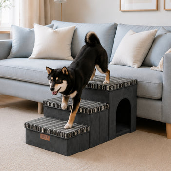 SnugNest Textured Stripe Dog Stairs with Storage