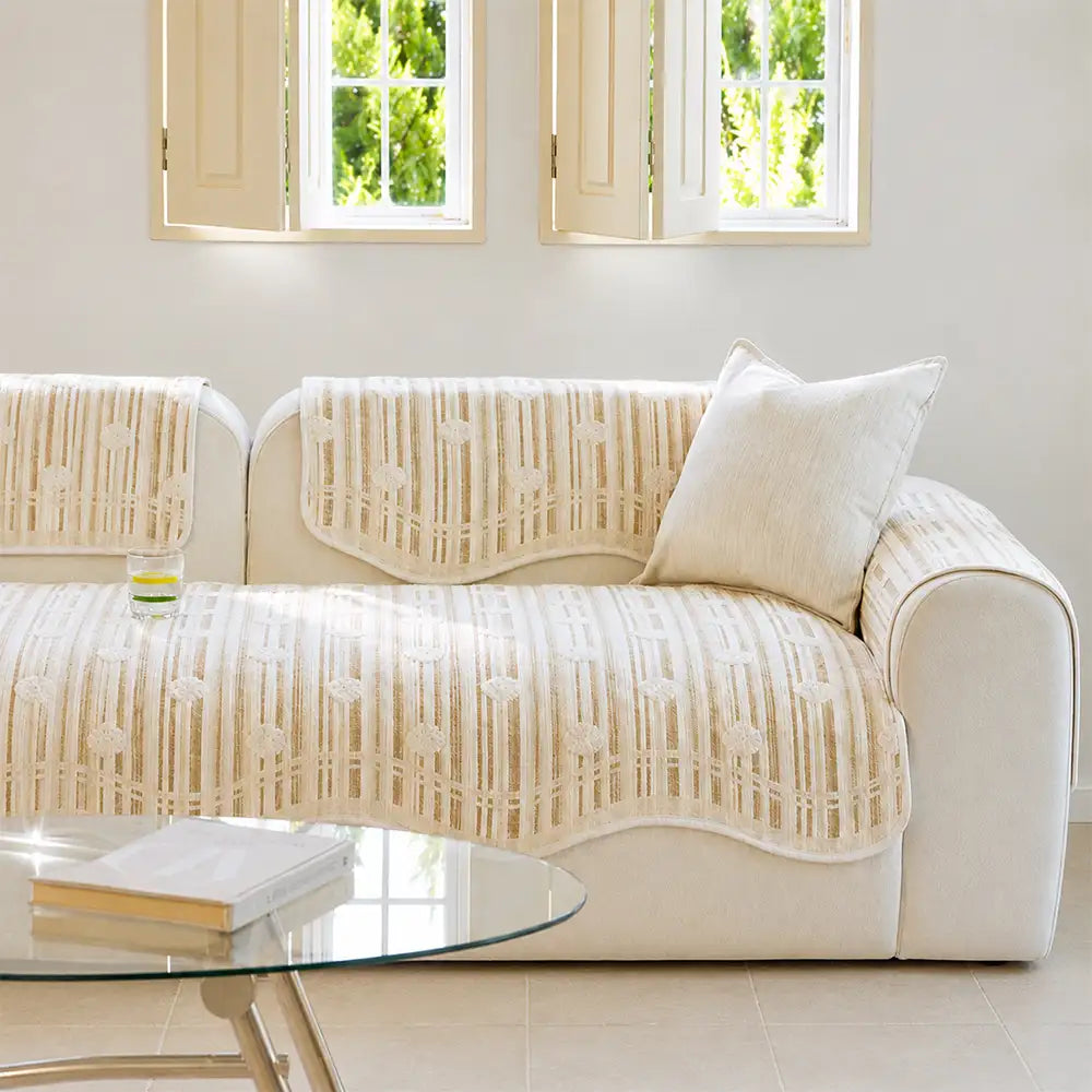 Modern Textured Striped Chenille Non-Slip Couch Cover