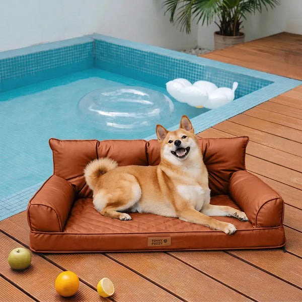 Luxe Faux Leather Foldable Orthopedic Large Dog Bed - Outdoor