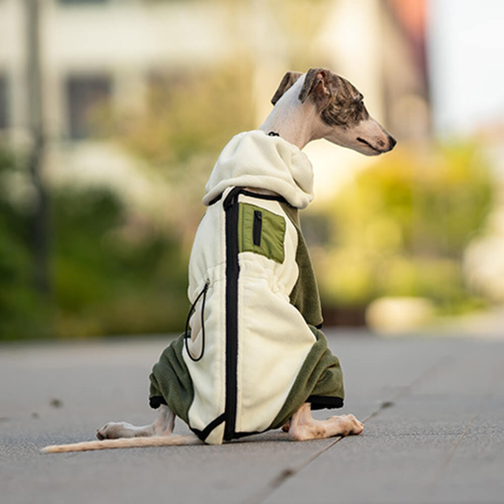 Vollständig bedeckender Hunde-Einteiler aus Polarfleece mit abnehmbarem Halsband