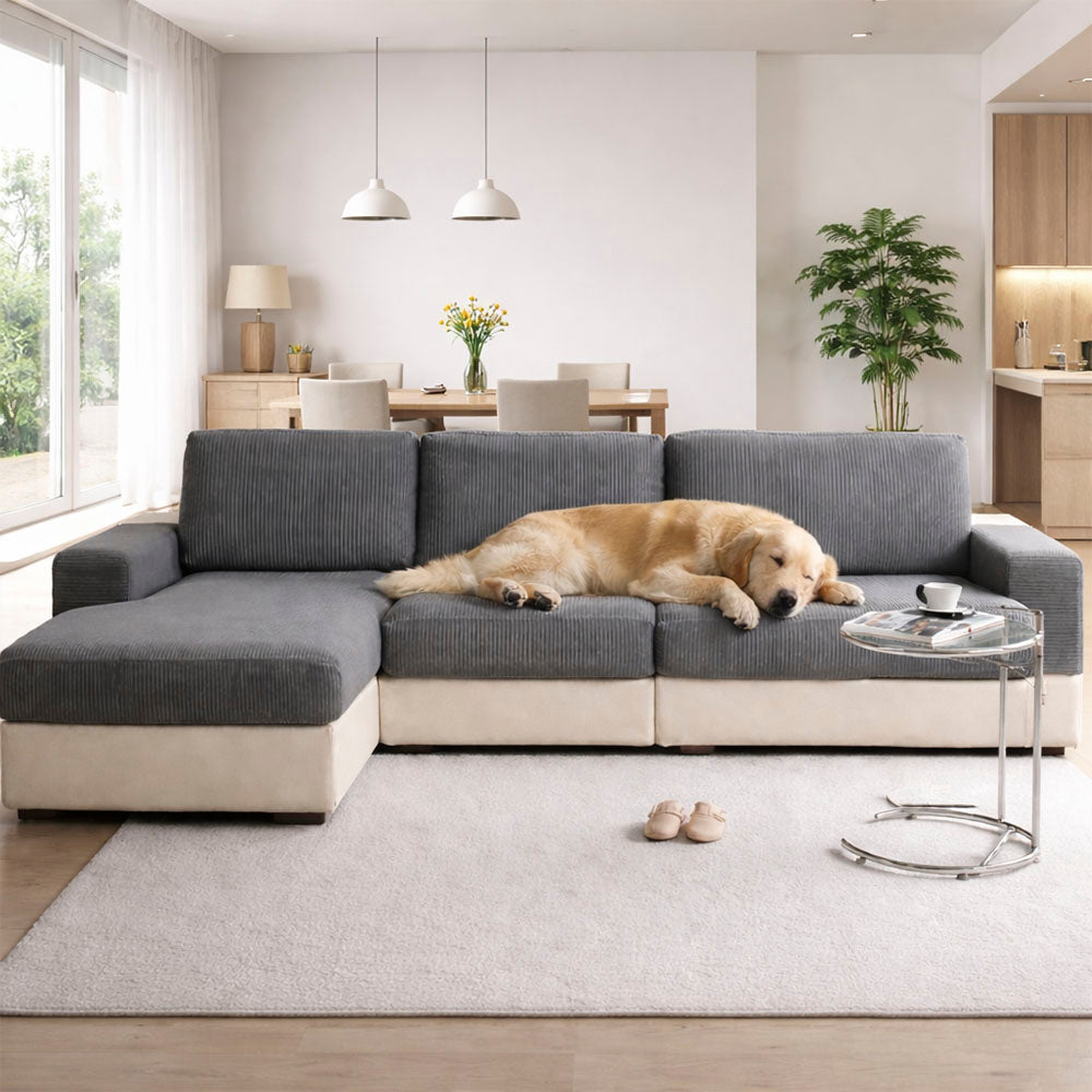 Vertical Stripe Corduroy Anti-Scratch Stretch Full-Cover Couch Cover