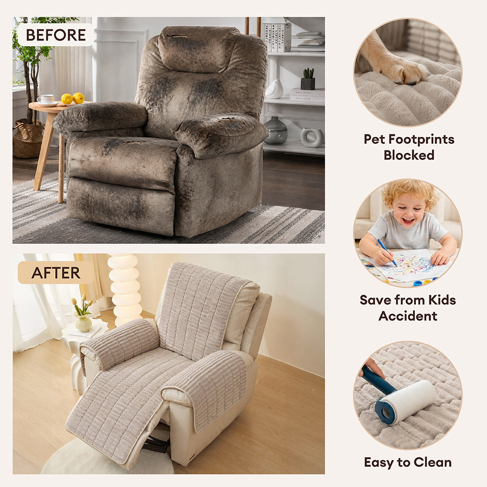 One-Piece Flannel Non-Slip Recliner Couch Cover with Elastic Straps - Cozy Nest