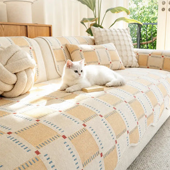 Color-Block Plaid Chenille Anti-Scratch Non-Slip Couch Cover