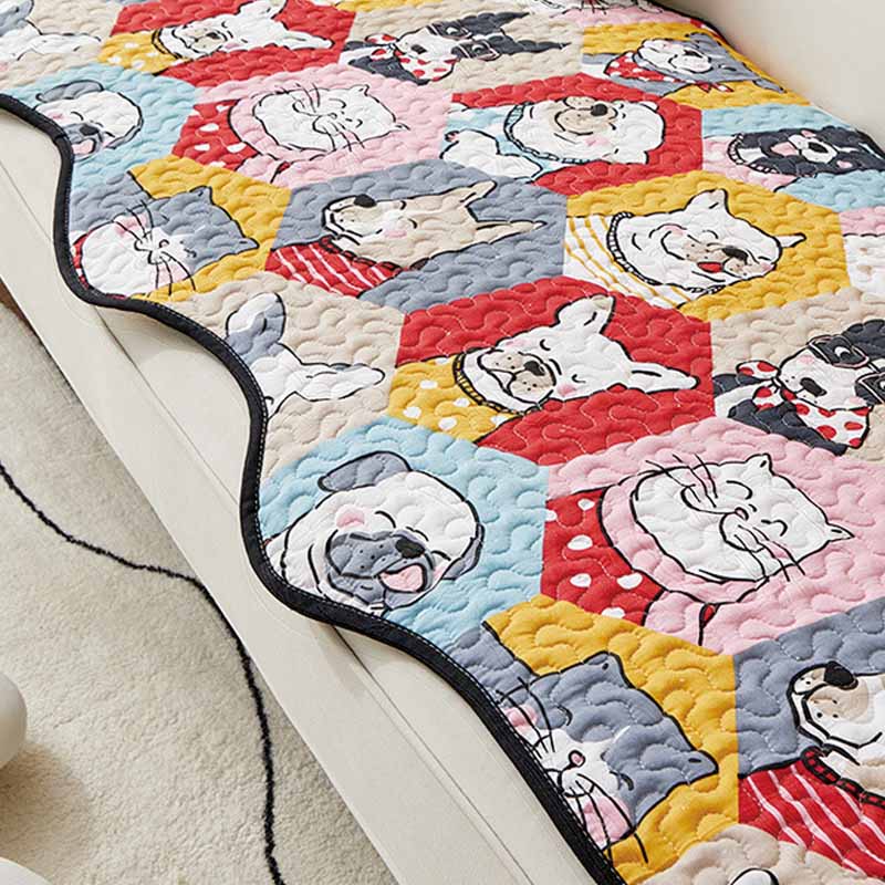 Capa protetora de sofá de algodão engraçada - quebra-cabeça de cachorro e gato