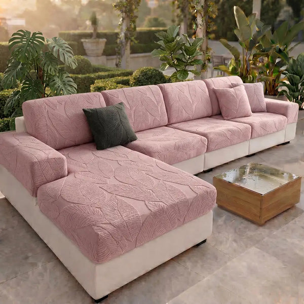 Modern Leaf Jacquard Water-Repellent Anti-Scratch Stretch Full Wrap Outdoor Couch Cover