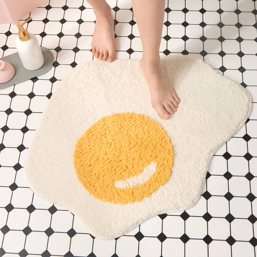 Tapis de bain Shaggy aux œufs frits, décoratif multifonctionnel, antidérapant, pour la maison