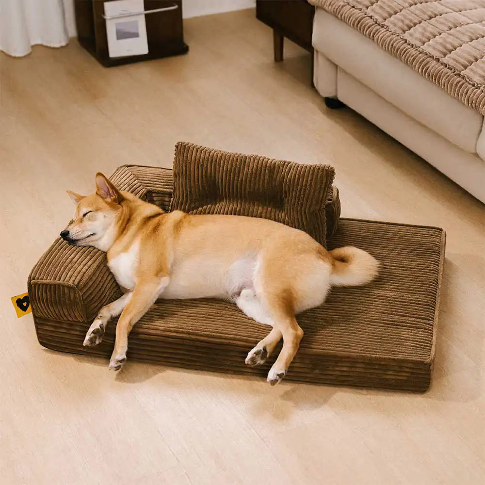 Corduroy Anti-Scratch Removable Orthopedic Dog Bed with Pillow - ComfySofa