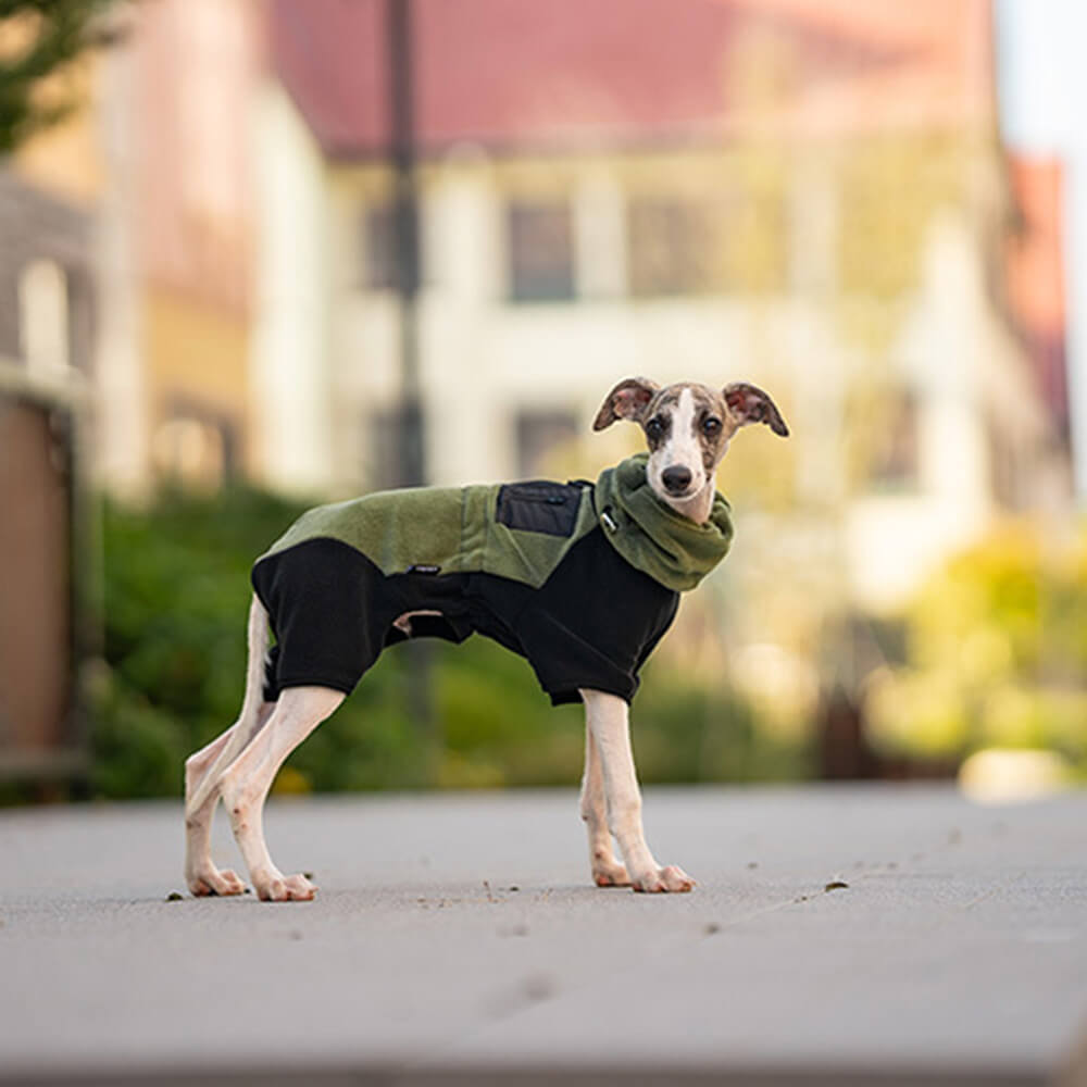 Vollständig bedeckender Hunde-Einteiler aus Polarfleece mit abnehmbarem Halsband