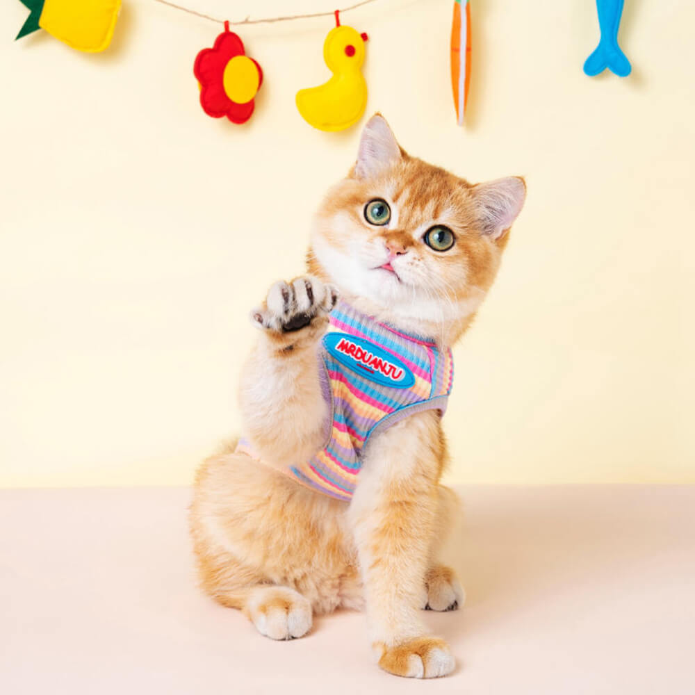 Colorful Striped Cozy Cat and Puppy Tank Top