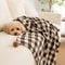 Cozy Reversible Plaid Plush Pet Throw Blanket with Pom-Poms