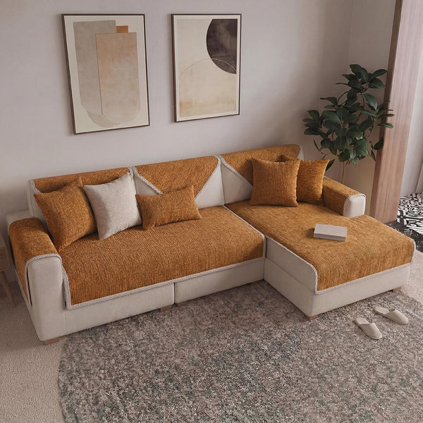 Waterproof Antimicrobial Simple Chenille Fabric Anti-scratch  Sectional Couch Cover
