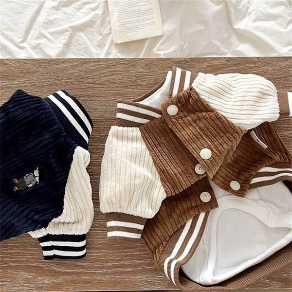 Corduroy Dog Jacket Stylish and Warm Bomber Coat for Small Dogs