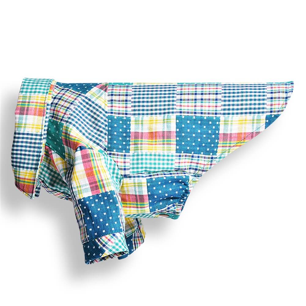 Red & Blue Patchwork Plaid Dog Shirt - Classic and Cozy Pet Apparel