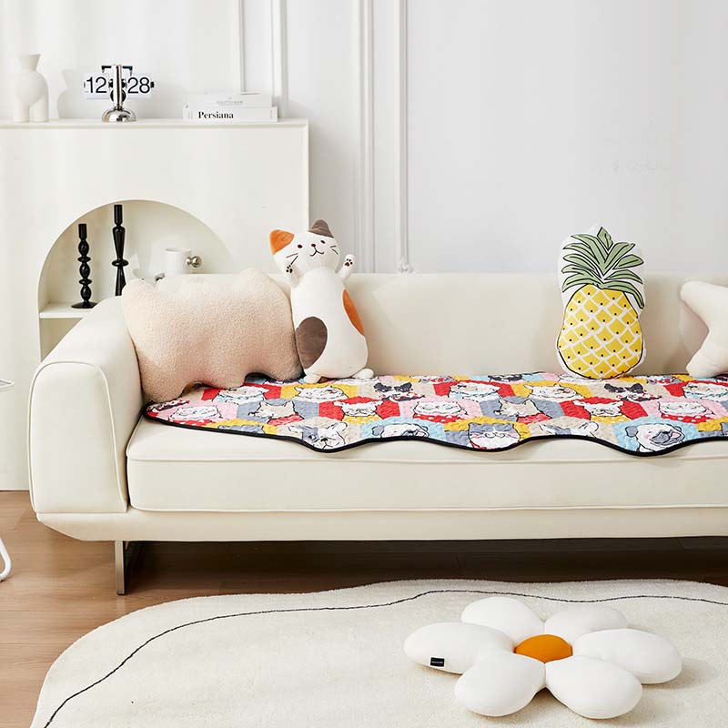 Housse de canapé en coton amusante - Puzzle chien et chat