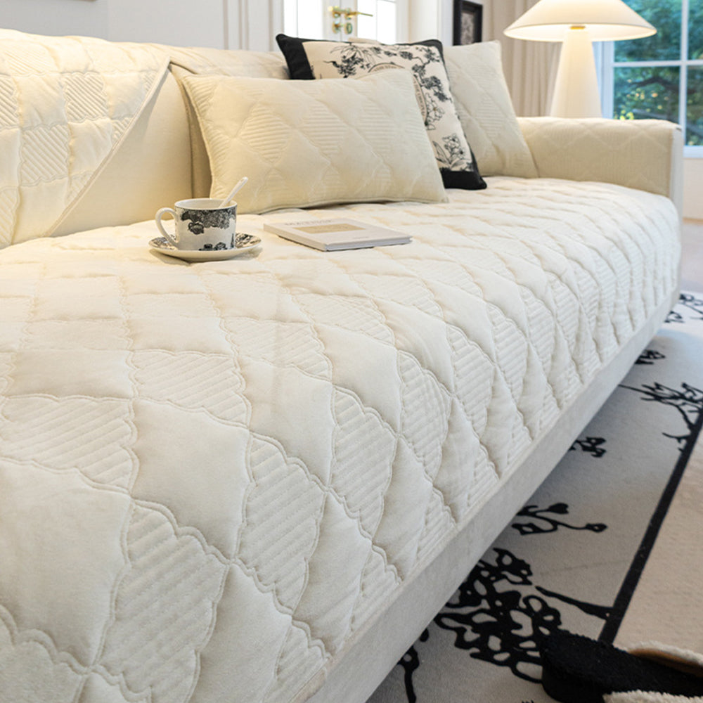 Soft Plush Velvet Star-Pattern Quilted Non-Slip Couch Cover