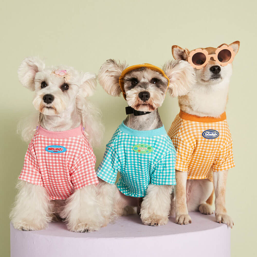 Pet dog clothes summer thin style multi-color optional candy color plaid fashion T-shirt