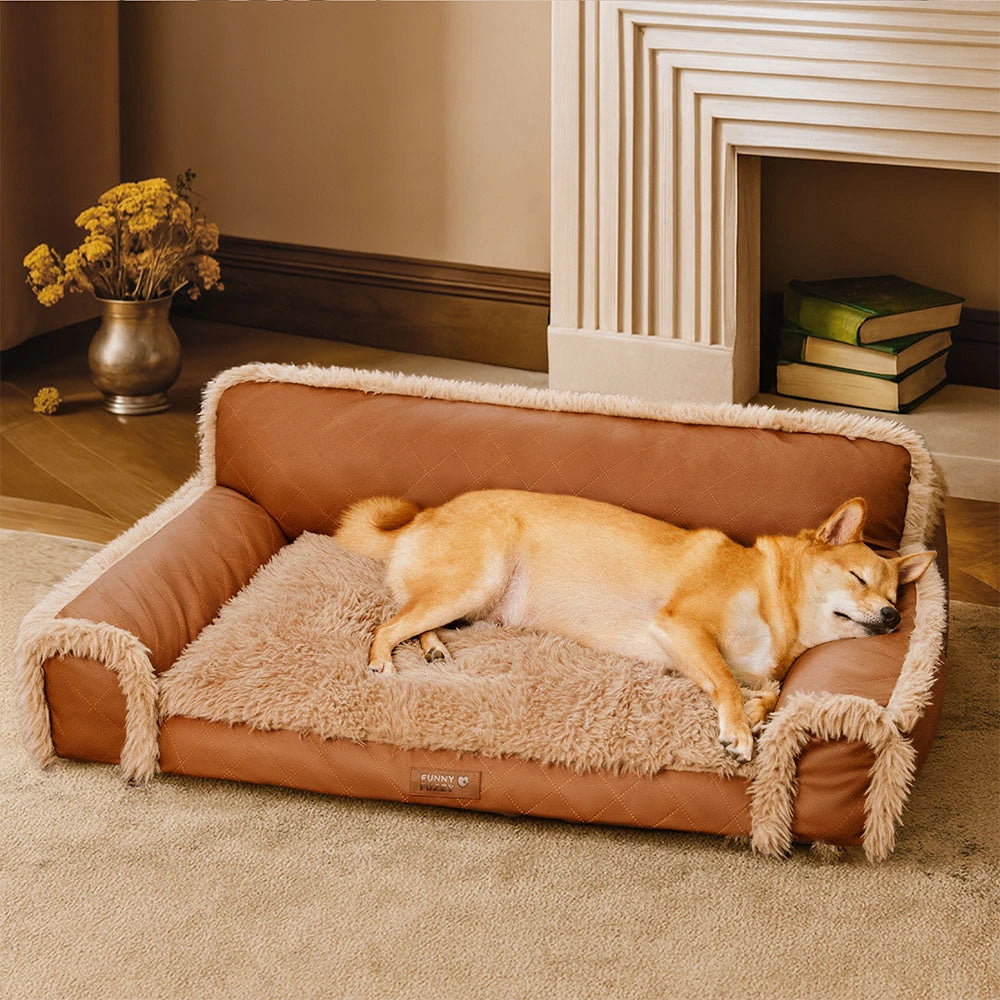 Luxe Faux Leather＆Plush Removable Sponge Orthopedic Dog Bed - WarmRest
