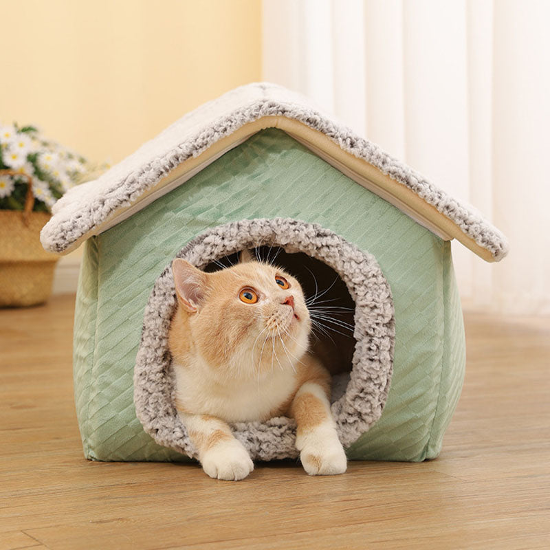Gemütliches Katzenhaus mit Sherpa-Fleece und quadratisches Hundebett