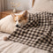 Cozy Reversible Plaid Plush Pet Throw Blanket with Pom-Poms