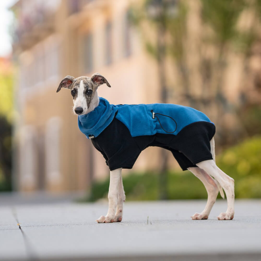 Vollständig bedeckender Hunde-Einteiler aus Polarfleece mit abnehmbarem Halsband