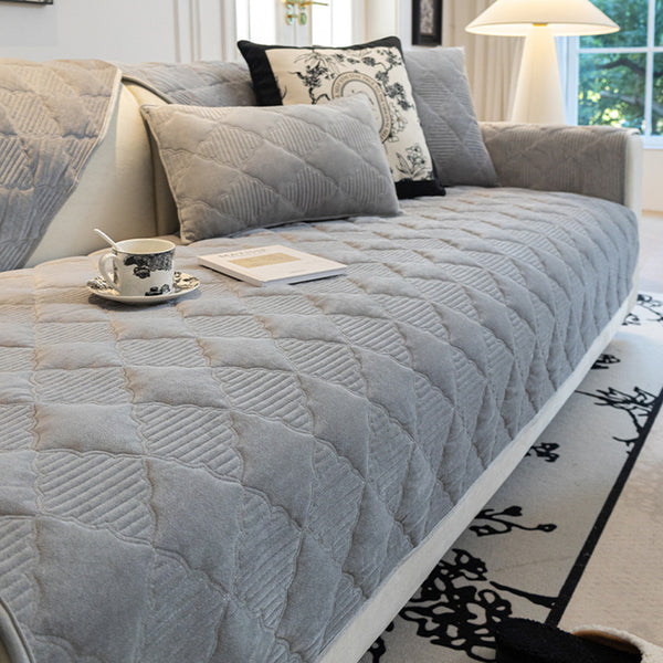Soft Plush Velvet Star-Pattern Quilted Non-Slip Couch Cover
