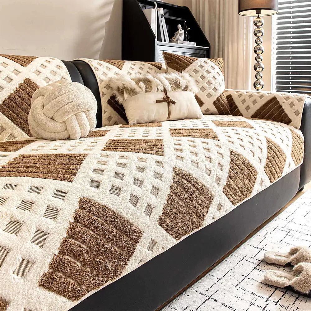 Thick Waffle-Textured Plush Non-Slip Couch Cover