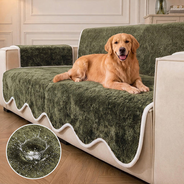 Waterproof Plush Velvet Contrast Wavy Edge Couch Cover
