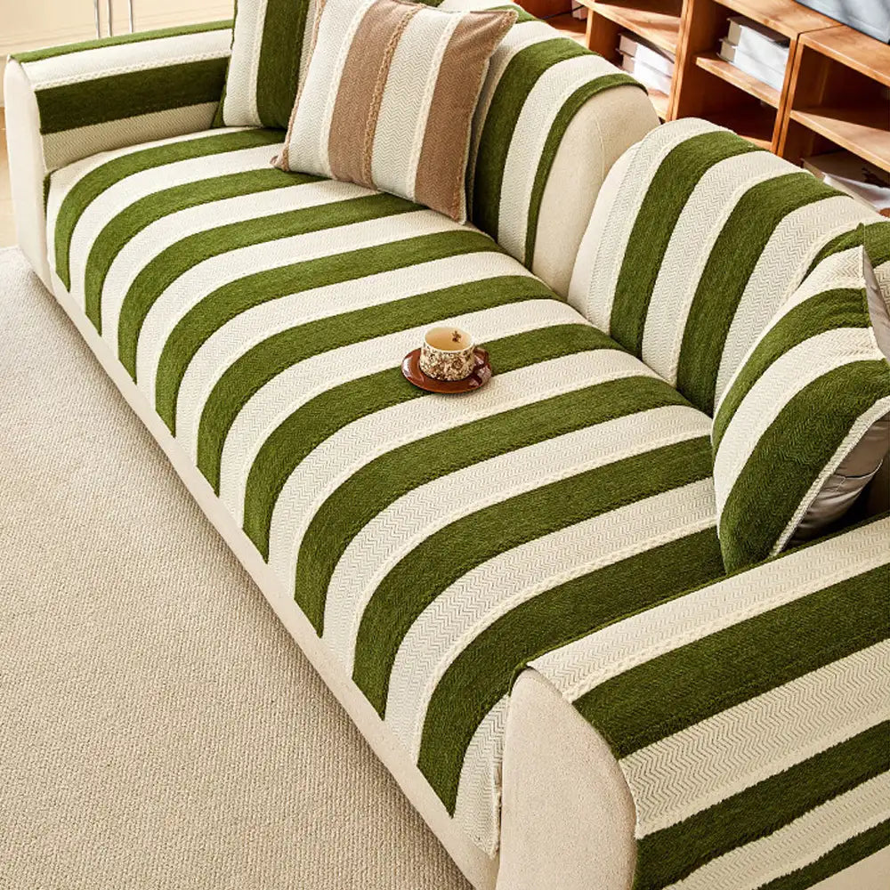 Vintage Striped Chenille Non-Slip Couch Cover