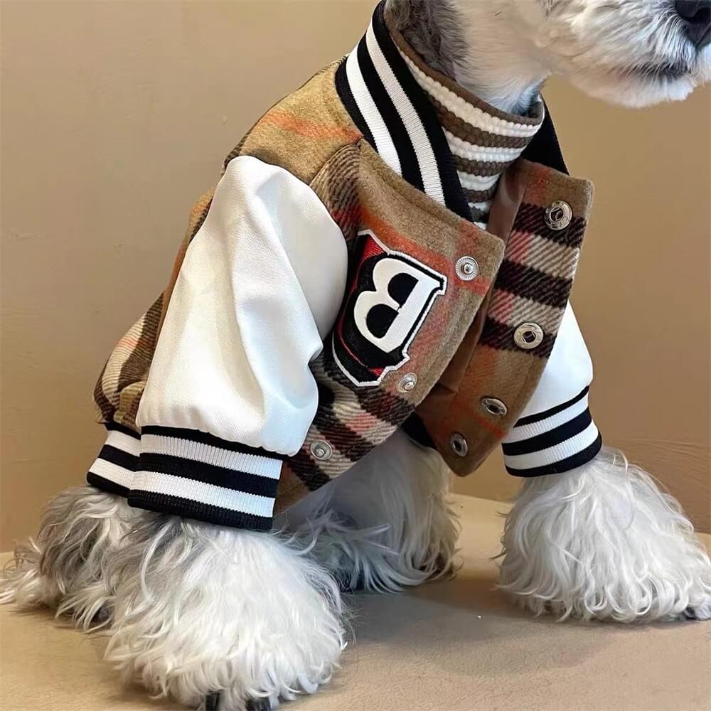 Veste de baseball à carreaux pour chien – Vêtements d'extérieur sportifs et élégants pour chiens