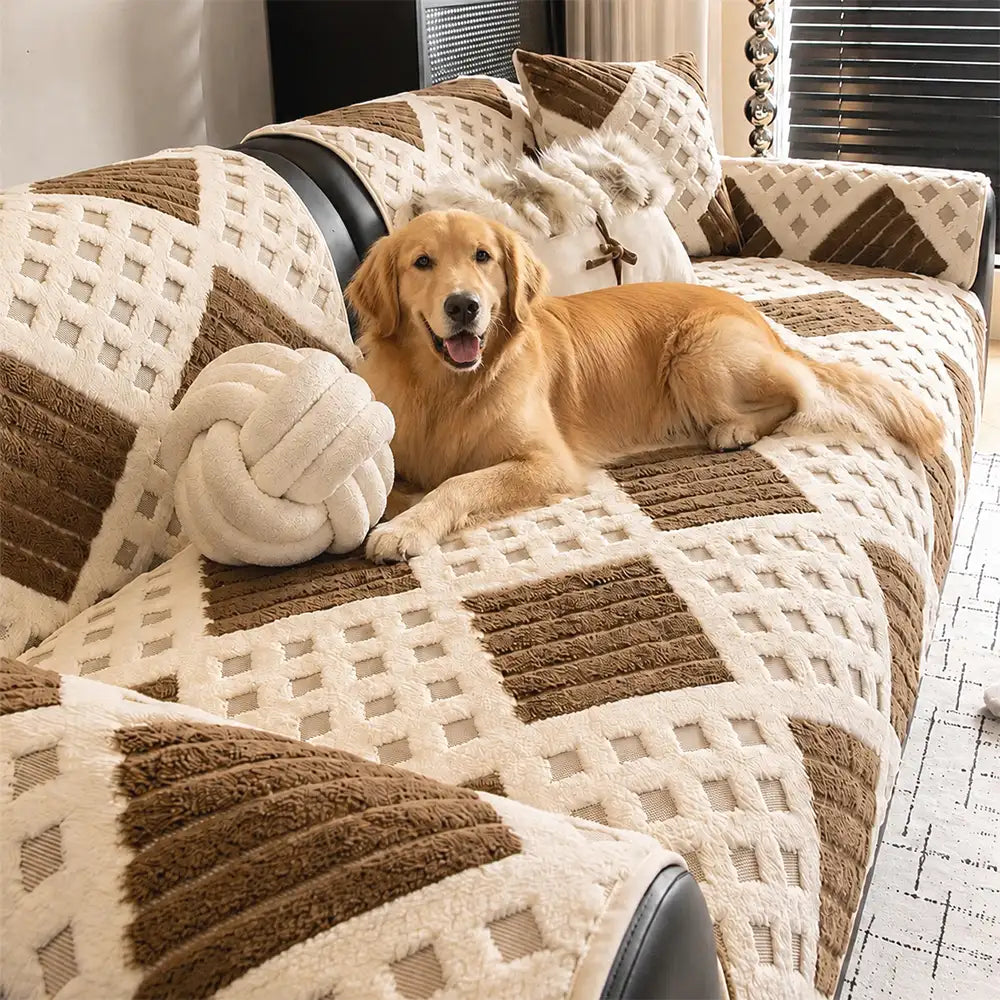 Thick Waffle-Textured Plush Non-Slip Couch Cover