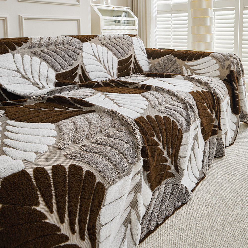 Pet-Friendly Thickened Soft Plush Leaf-Patterned Sofa Throw Couch Cover