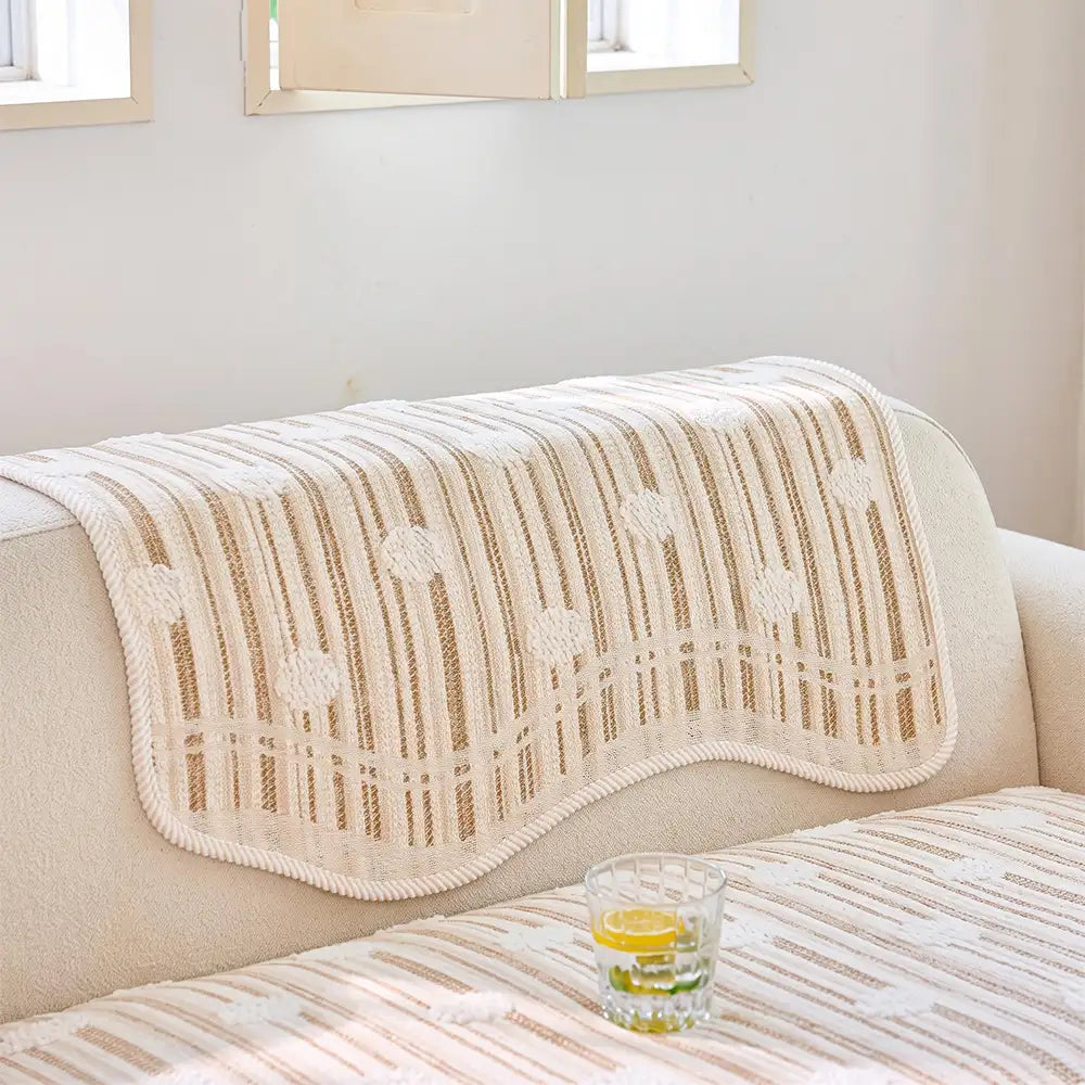 Modern Textured Striped Chenille Non-Slip Couch Cover