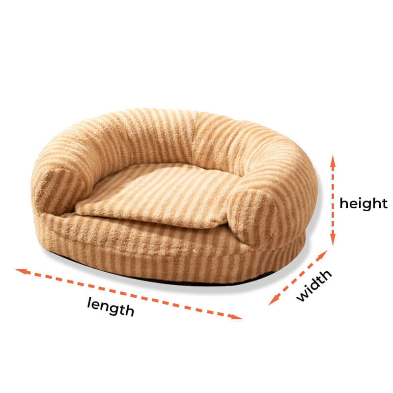Canapé-lit amovible en peluche rayé élégant pour chat et chien