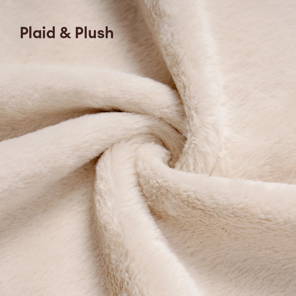 Cozy Reversible Plaid Plush Pet Throw Blanket with Pom-Poms