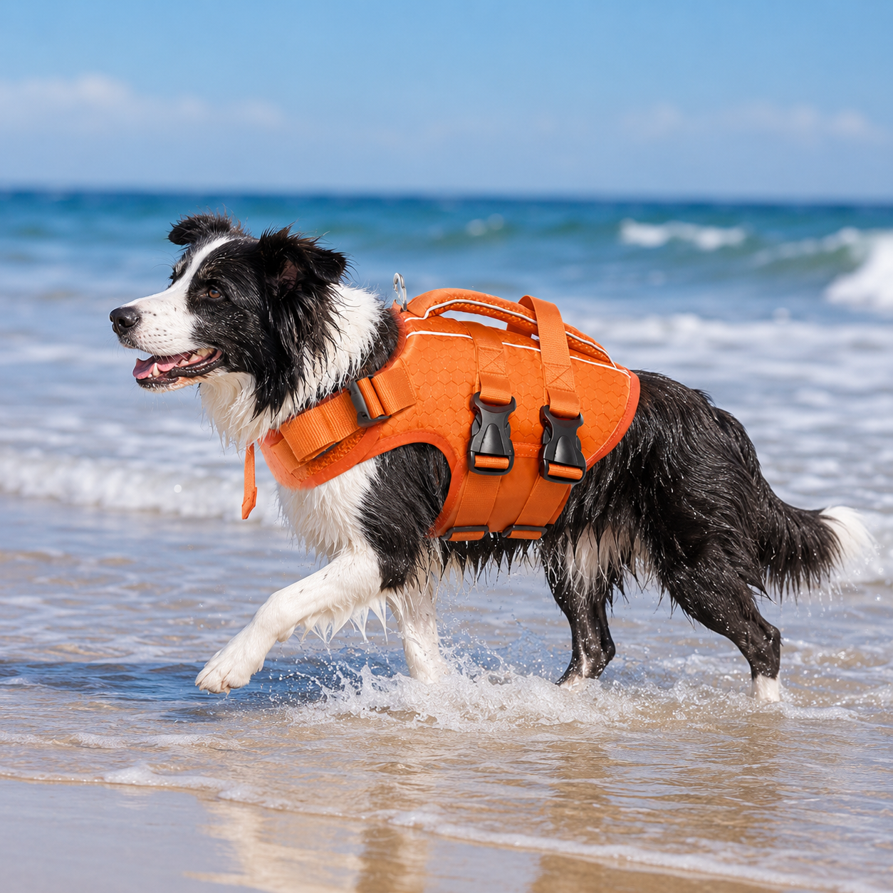 Adjustable Dog Life Jacket with Reflective Strips for Medium and Large Dogs