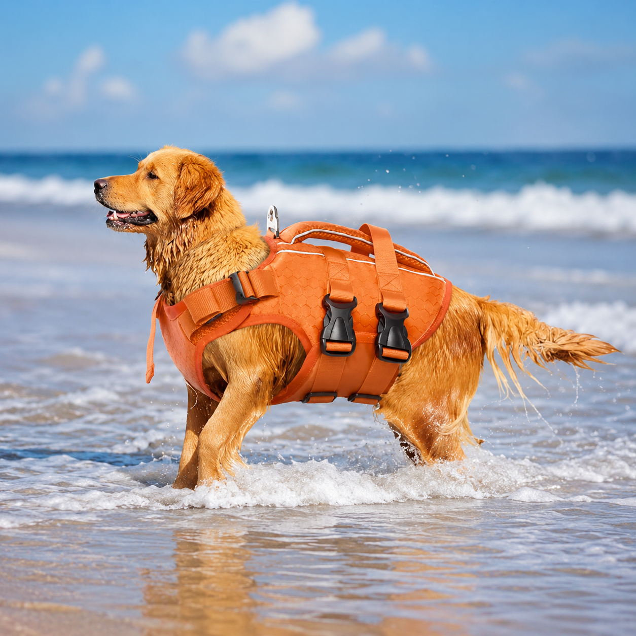 Adjustable Dog Life Jacket with Reflective Strips for Medium and Large Dogs
