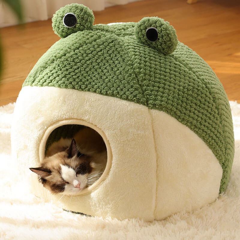 Adorable grotte pour chat enveloppée en forme de grenouille