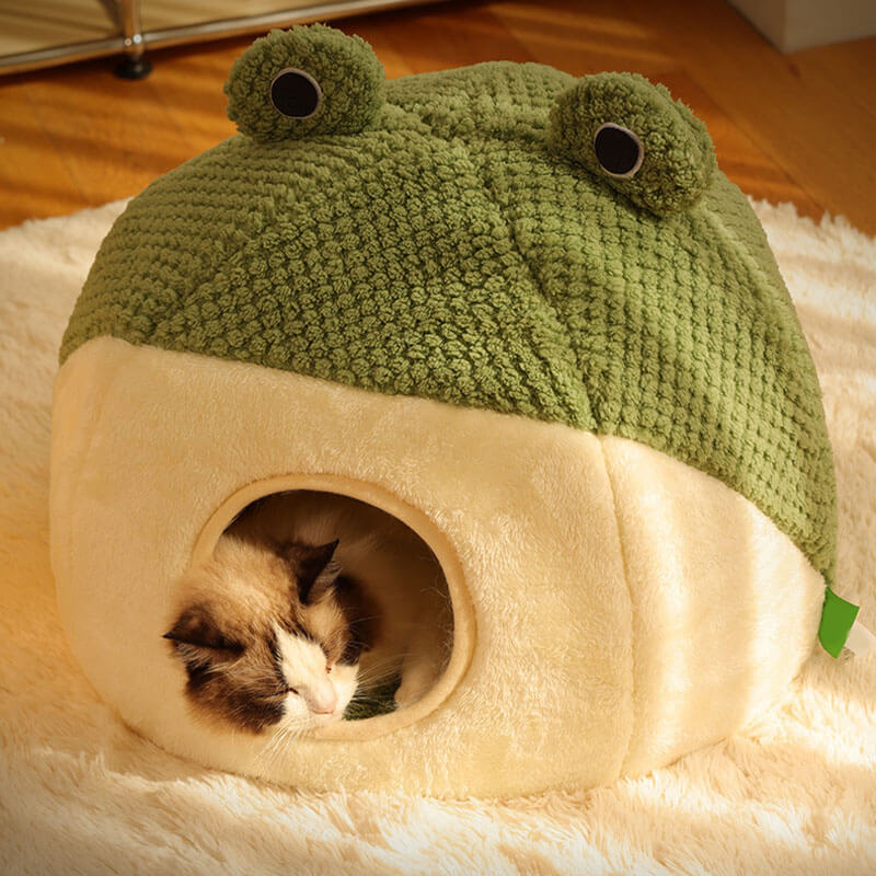 Adorable grotte pour chat enveloppée en forme de grenouille