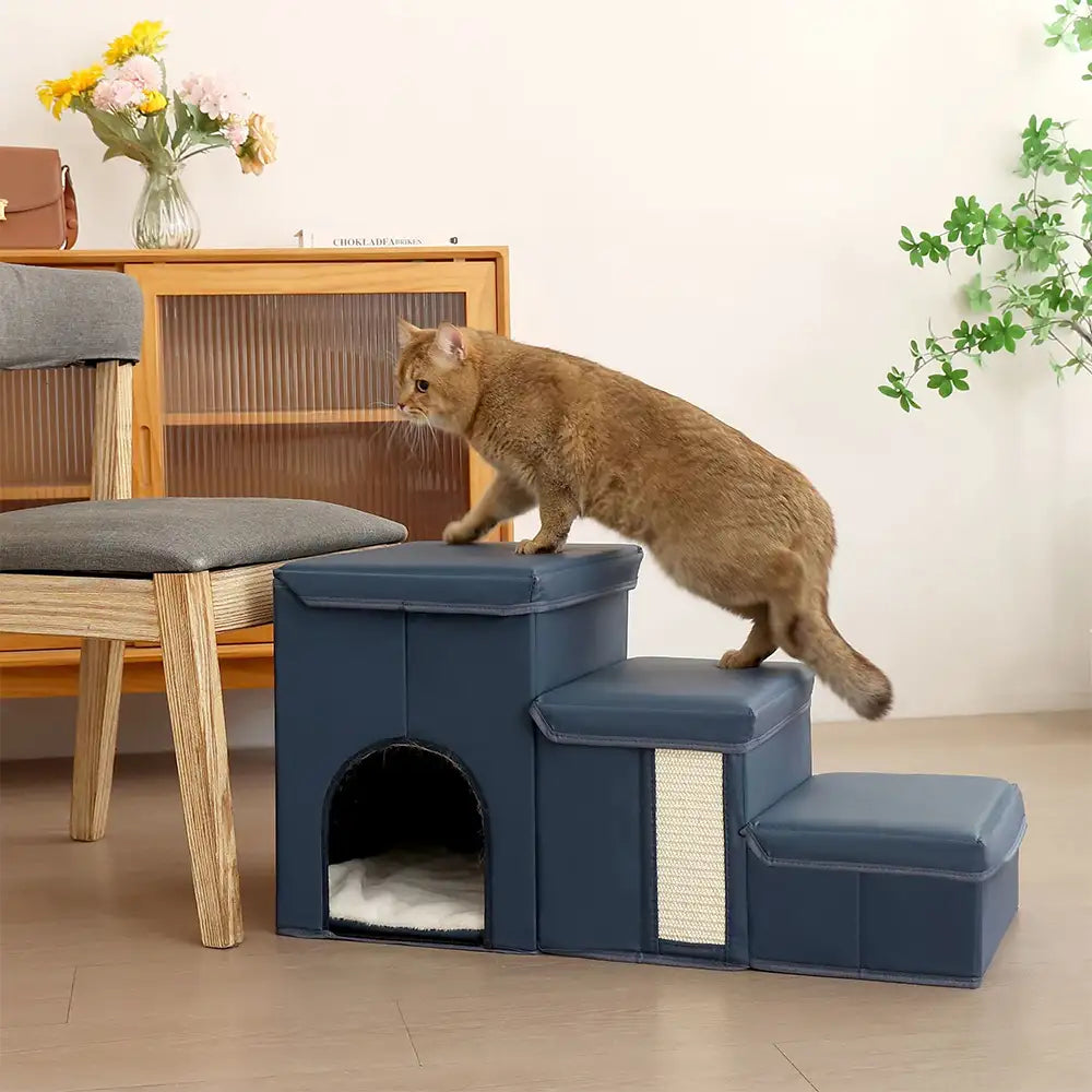 Arthritis-Friendly Multifunctional Foldable Non-Slip Dog Stairs with Storage and Condo