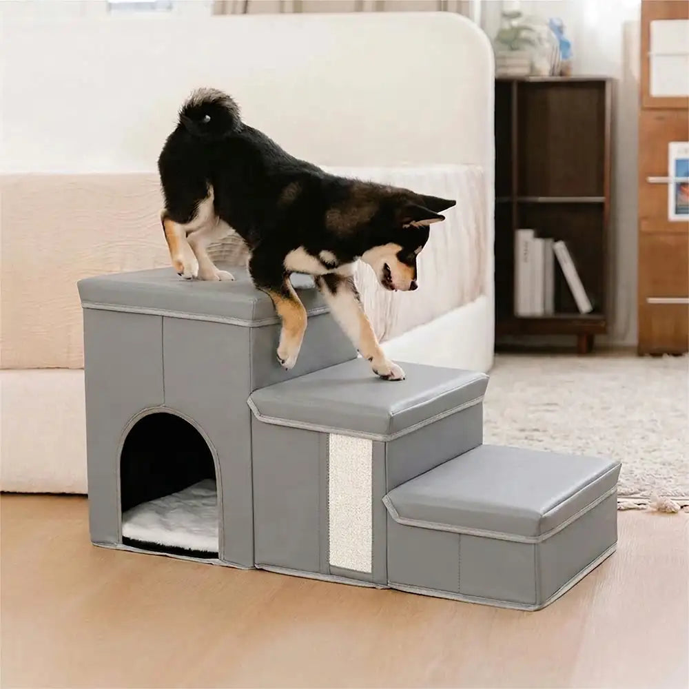 Arthritis-Friendly Multifunctional Foldable Non-Slip Dog Stairs with Storage and Condo