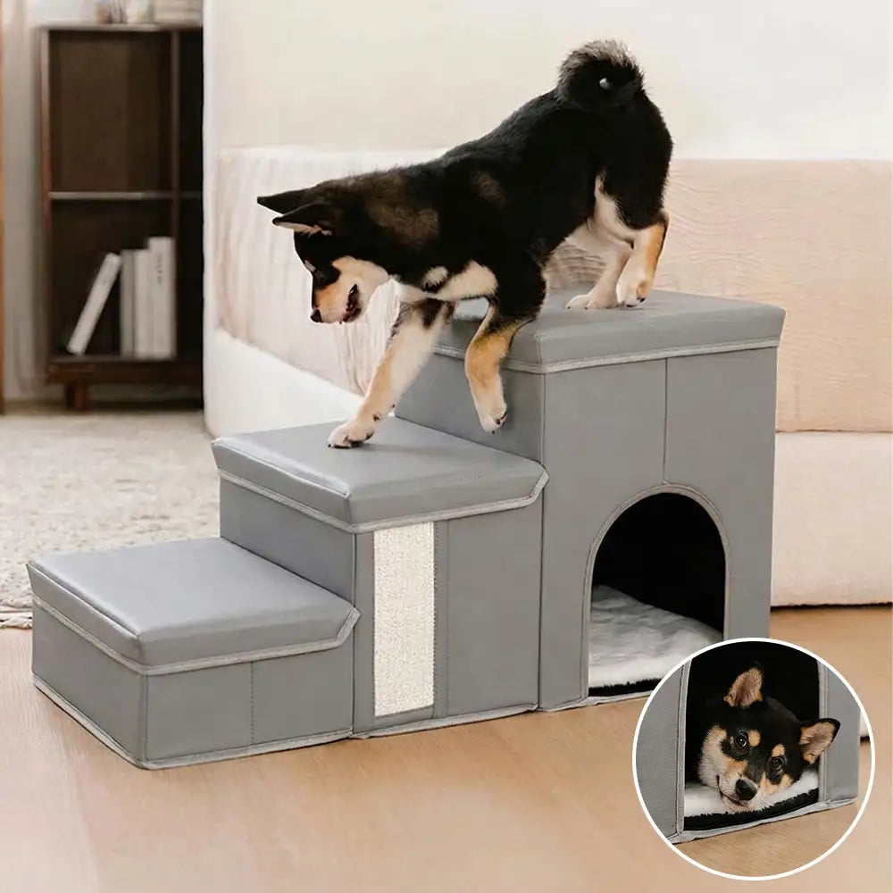 Arthritis-Friendly Multifunctional Foldable Non-Slip Dog Stairs with Storage and Condo
