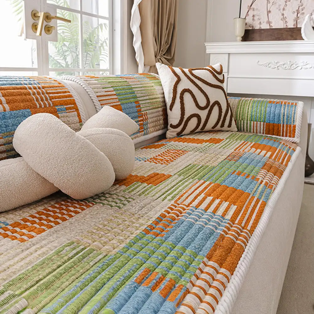 Artistic Line Quilted Comfortable Sofa Protection Non-Slip Couch Cover