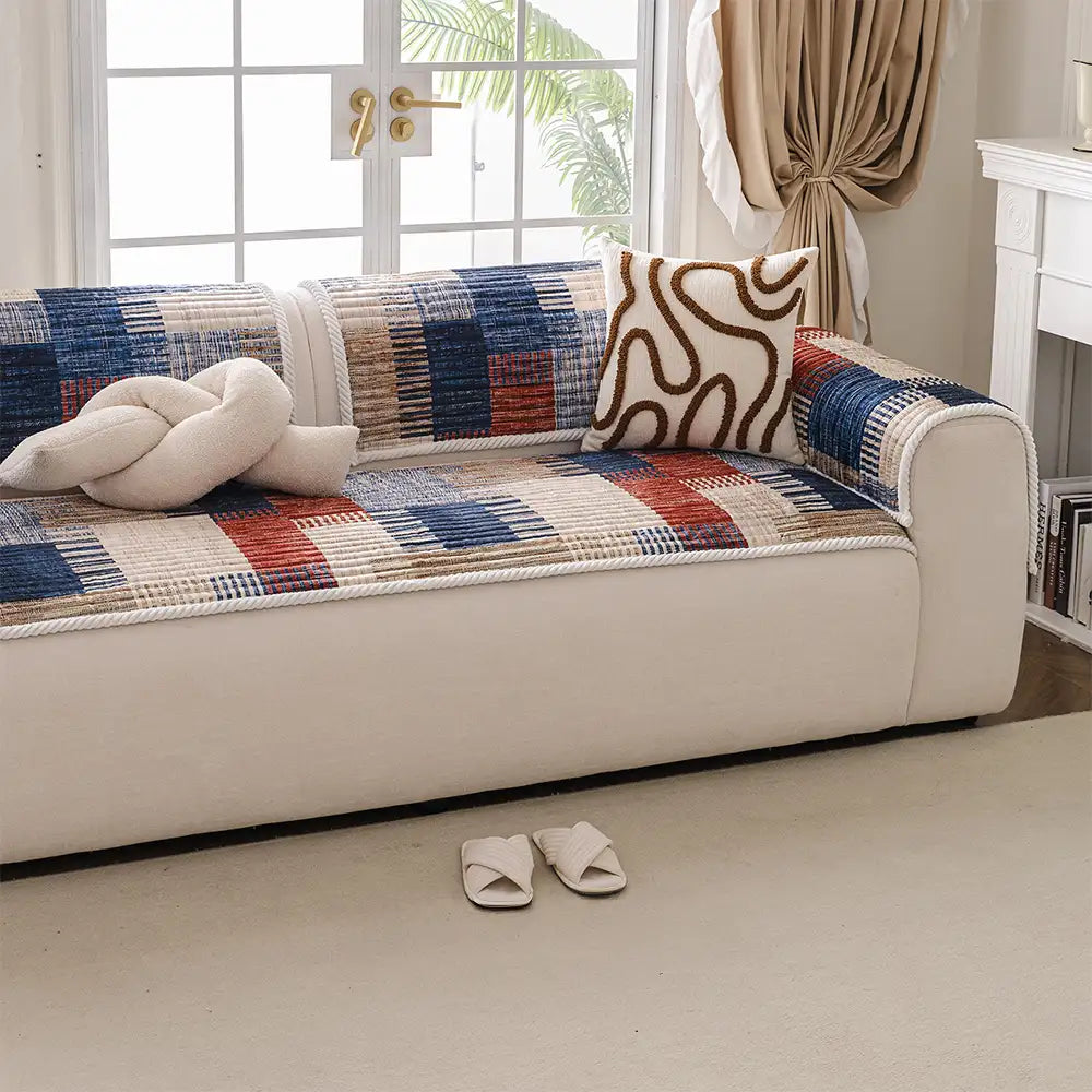 Artistic Line Quilted Comfortable Sofa Protection Non-Slip Couch Cover