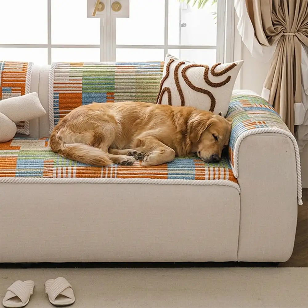 Artistic Line Quilted Comfortable Sofa Protection Non-Slip Couch Cover